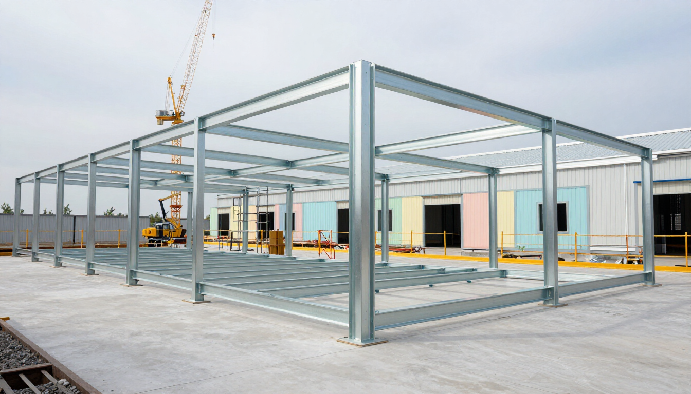 Capannone industriale in acciaio in fase di costruzione
