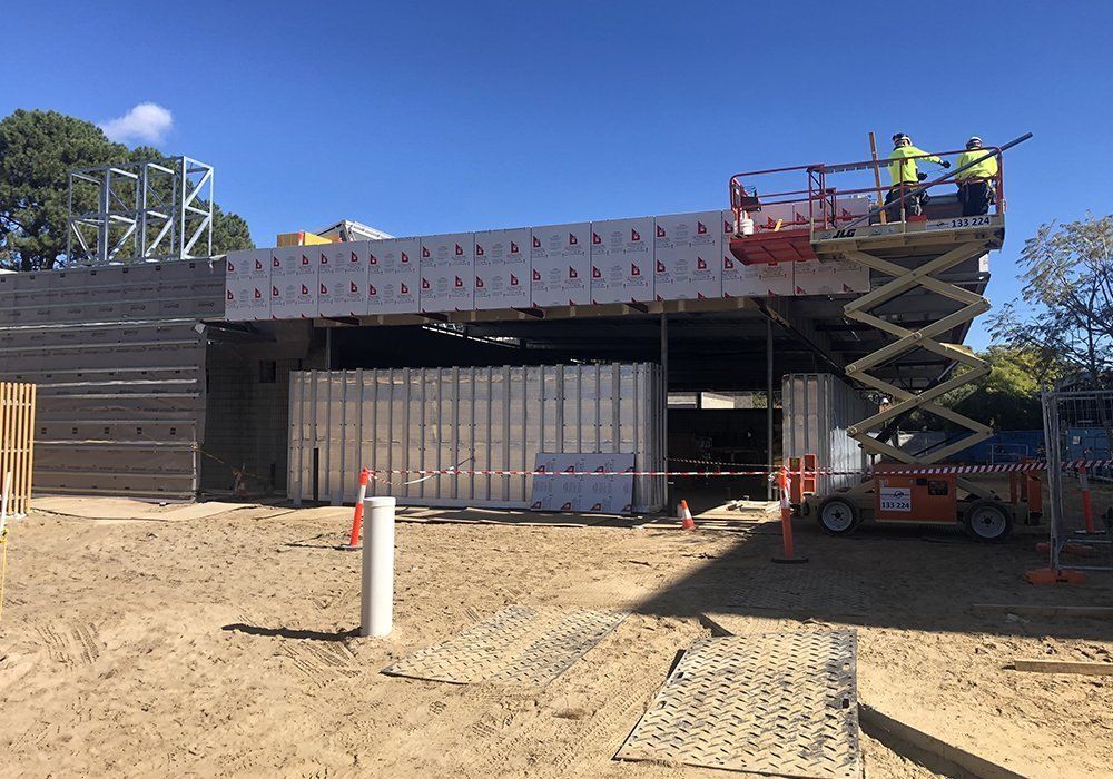 Construction work at Curtin University Science Building exterior in daytime