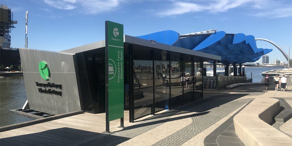 Elizabeth Quay Ferry Terminal exterior entrance in daytime