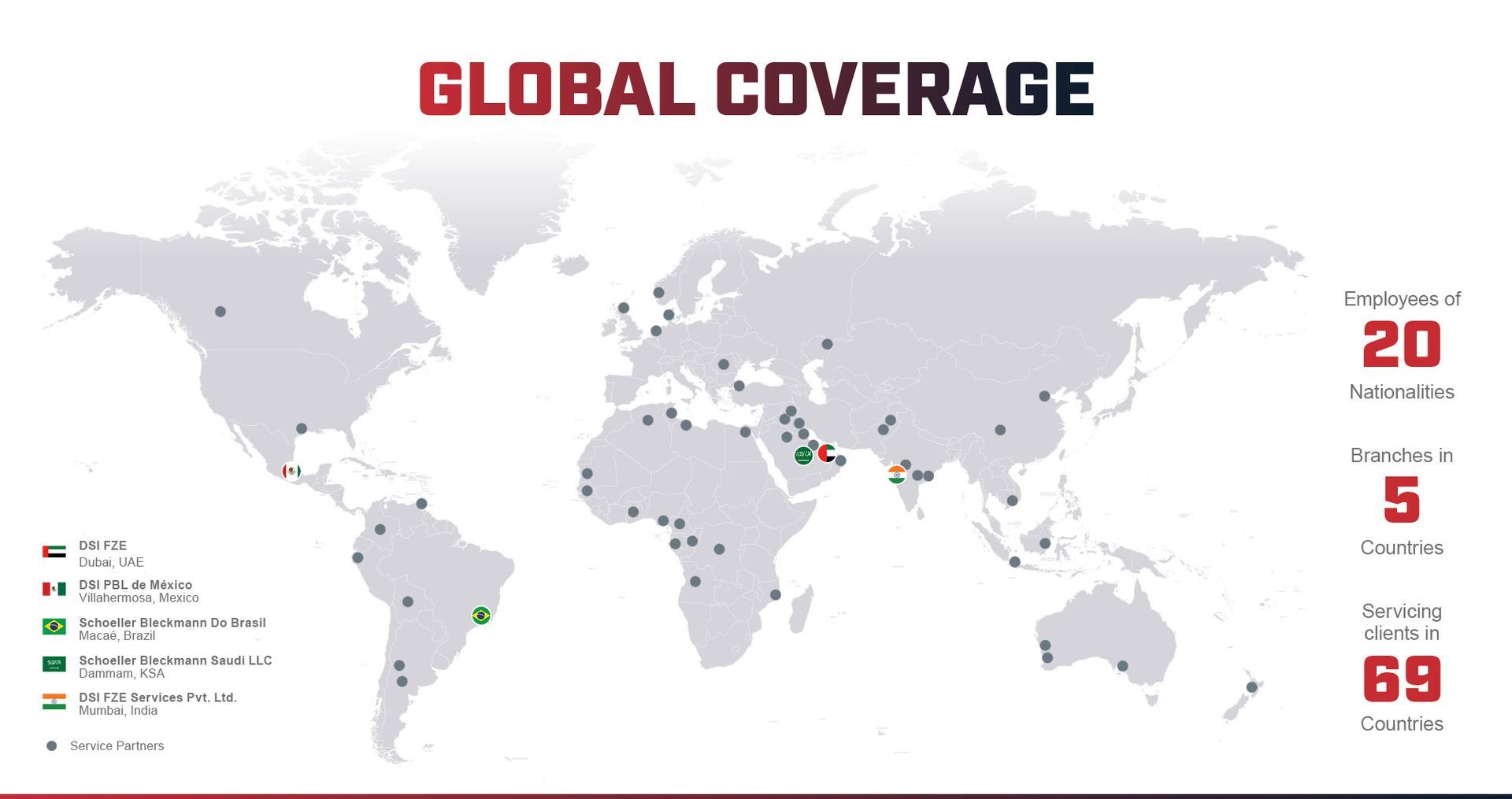 A map of the world with the words global coverage on it
