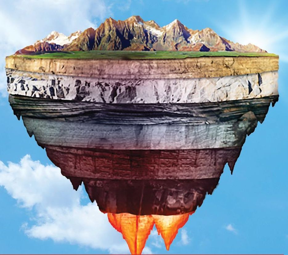 A floating island with mountains in the background geothermal image
