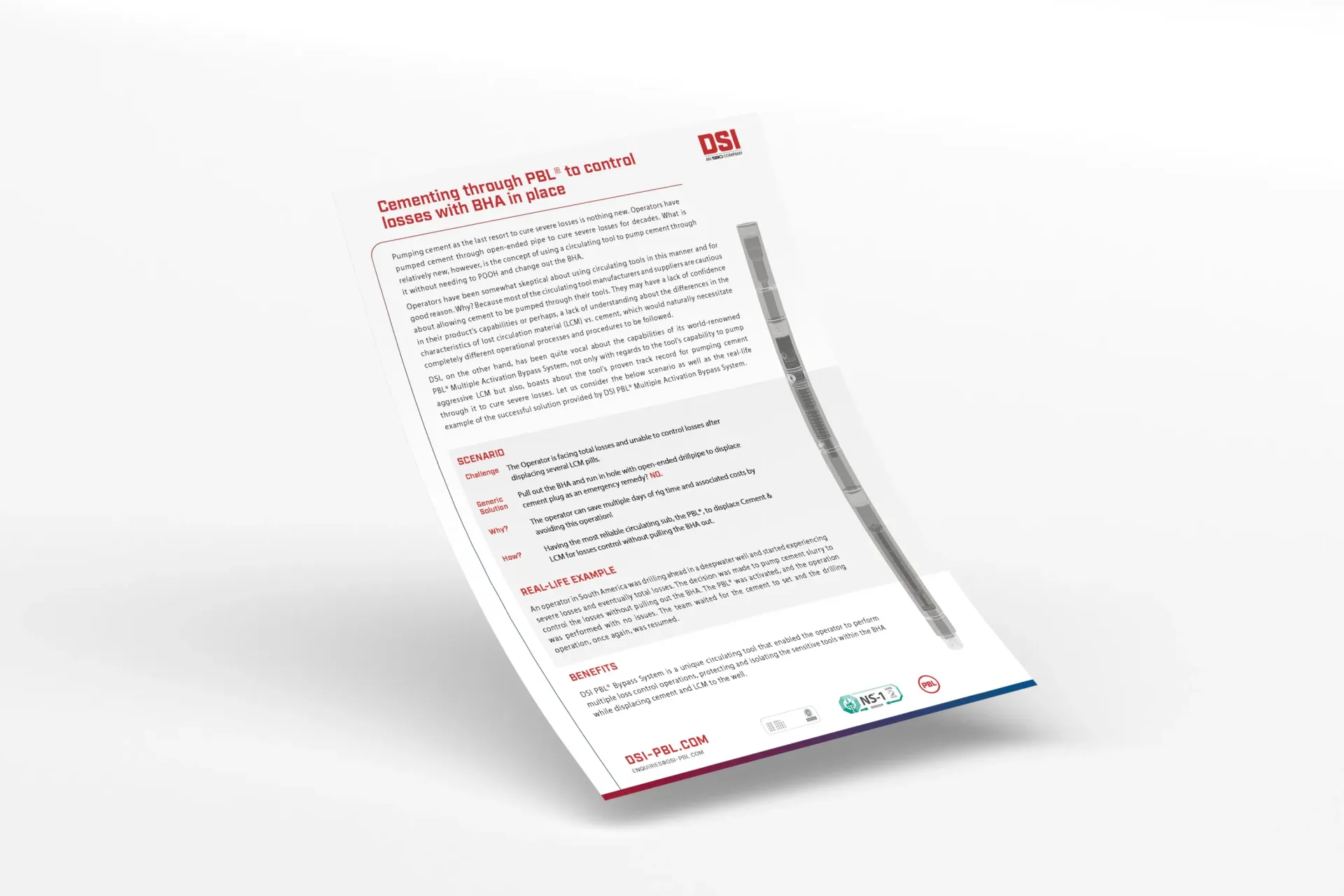 Fact Sheet Sales Brochure  Document for a DSI  process of cementing through to control losses with BHA in place