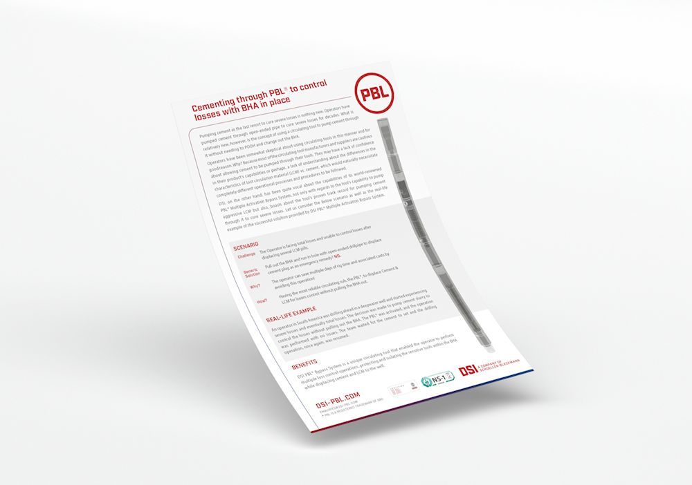 Fact Sheet Sales Brochure  Document for a DSI  process of cementing through to control losses with BHA in place