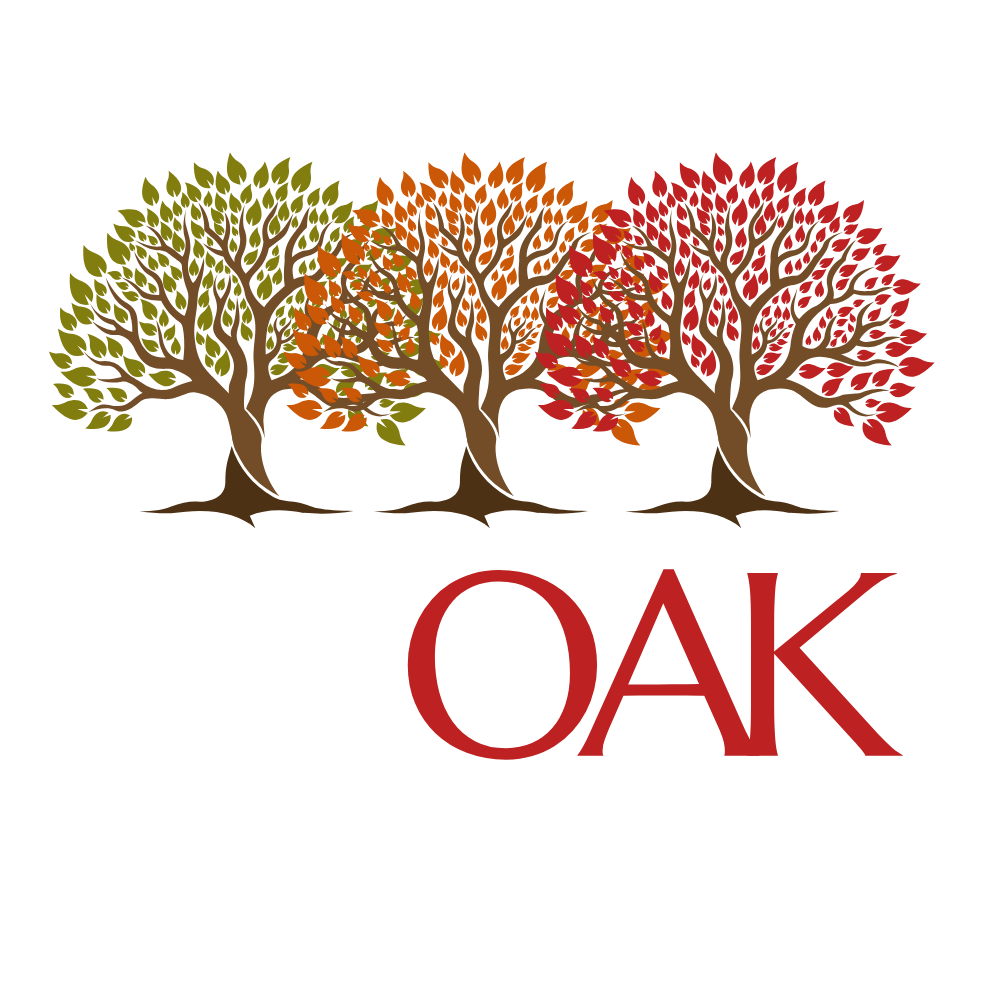 Three stylized trees with changing fall foliage,