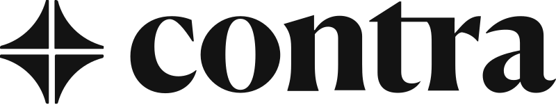 Logo for Contra, a business name featuring a star-like symbol and the word 