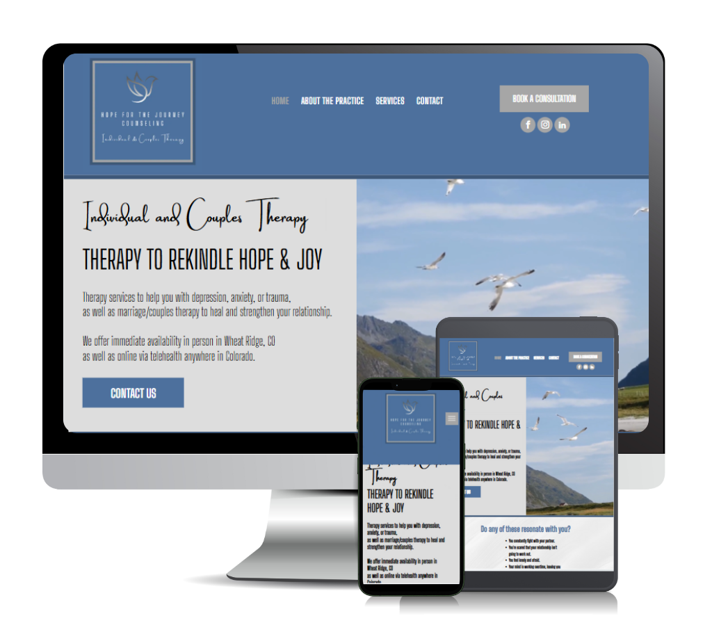Picture of the different views of the website for Thought Leader and Therapists Hope for the Journey