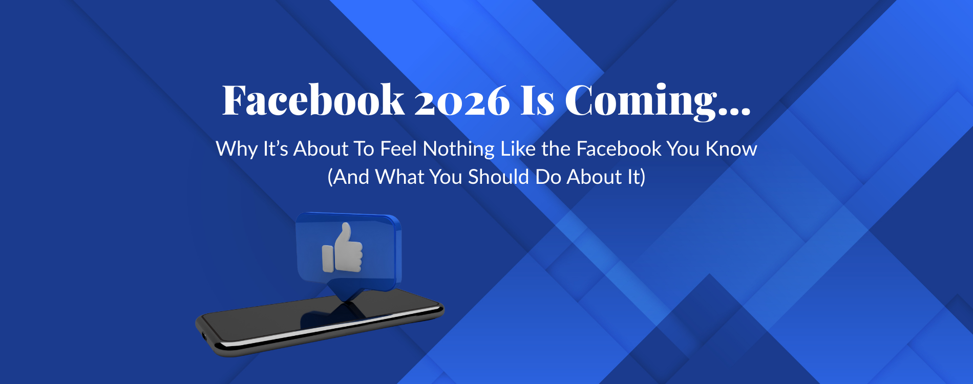 Picture with blue background and the blog title and a mobile phone with a Facebook like icon above i