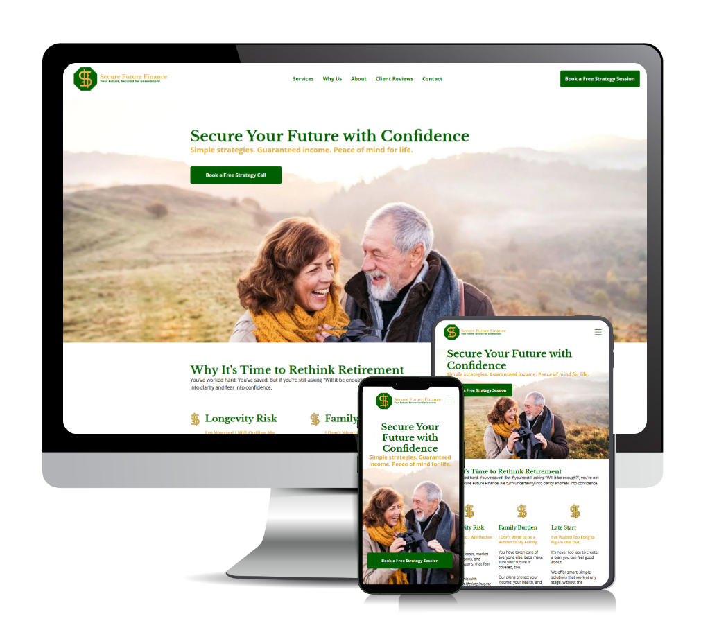 Picture of the different vews of the website for Financial Thought Leader Sherlyn Halloran and Secure Future Finance