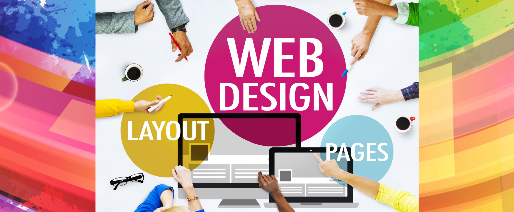 Web Designer working on a website plan with clients