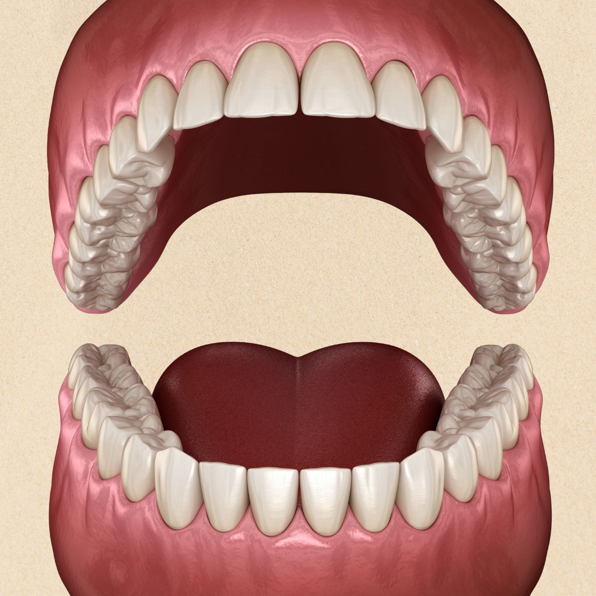 A close up of a person's teeth with their mouth open