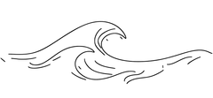 A line drawing of two ocean waves