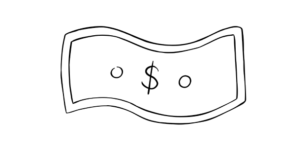 A line drawing of a dollar bill