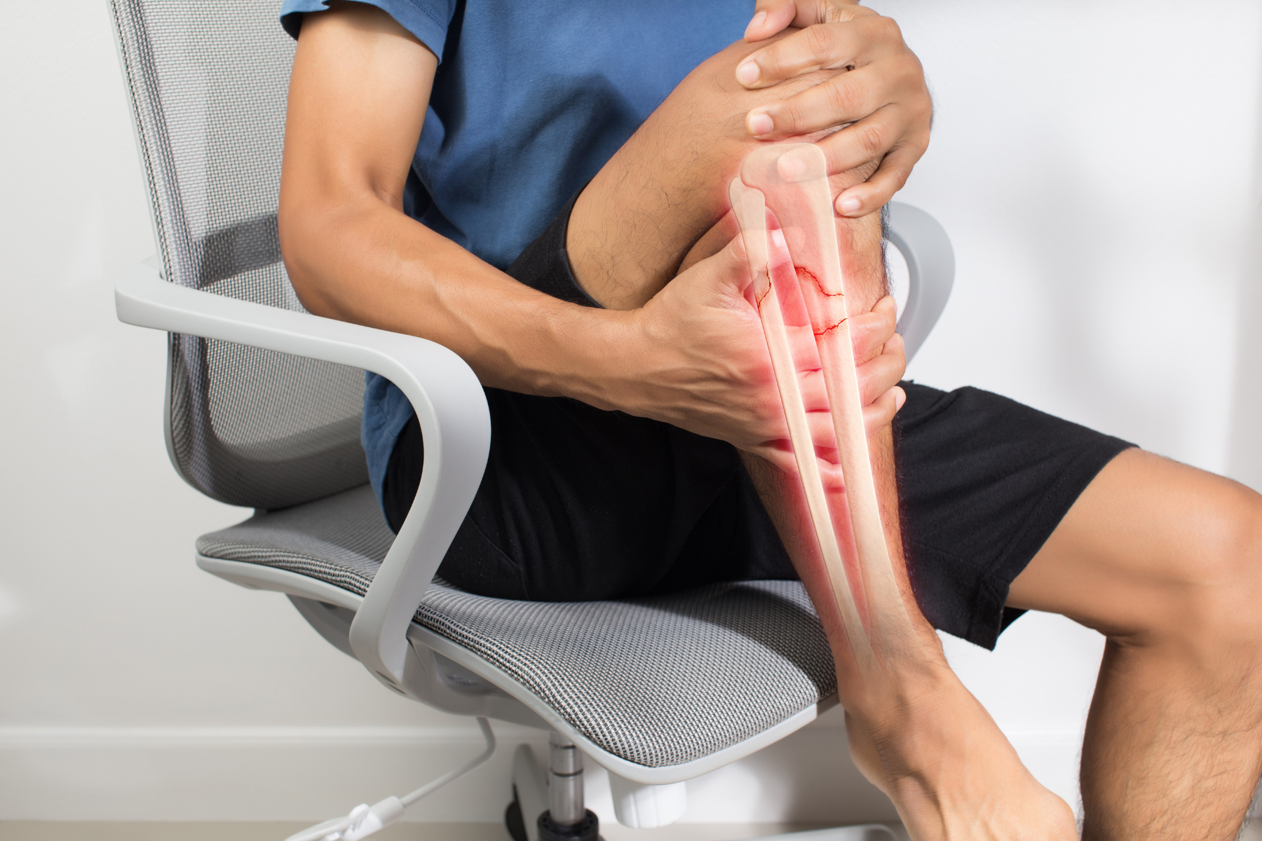 Person experiencing bone and joint pain in leg, a hallmark symptom of Schnitzler Syndrome that often affects the larger bones