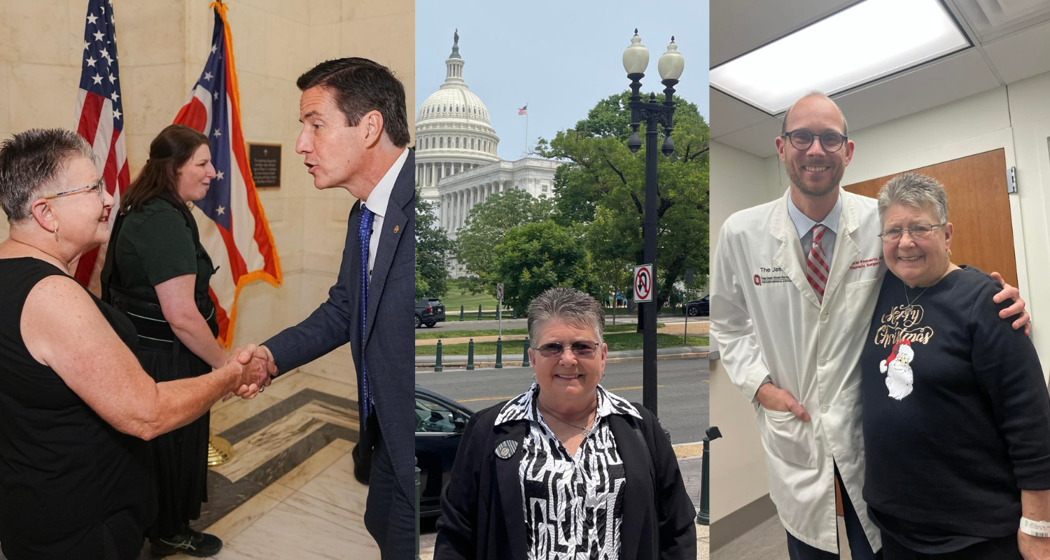 Three-panel collage of people meeting, posing outdoors by the Capitol, and smiling at an indoor ceremony