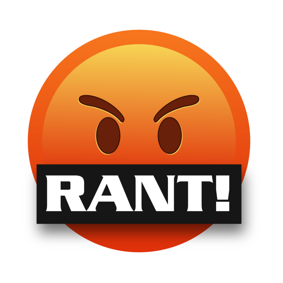 Orange angry face emoji with the word Rant superimposed over the mouth region. 