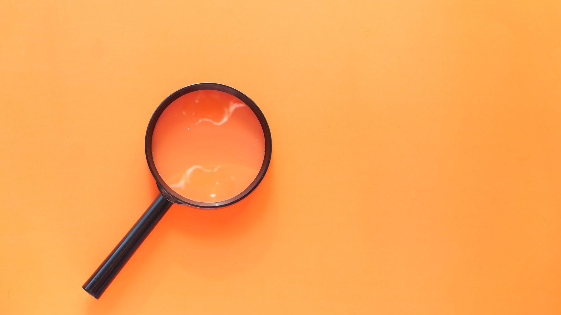 Magnifying glass on orange background.