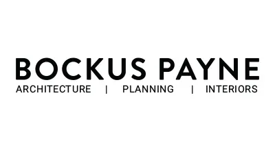 A black and white logo for bockus payne on a white background.