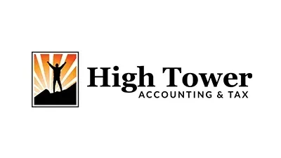 Logo: Silhouette of person on mountain reaching arms up, orange and gold rays, 