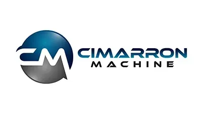 Logo for Cimarron Machine, with a blue and gray globe featuring 