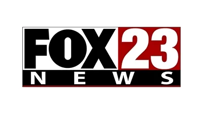 Fox 23 News logo with black, red, and white text, the 23 in red.