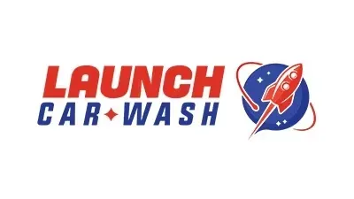 Launch Car Wash logo with a red rocket, blue planet, and red text.