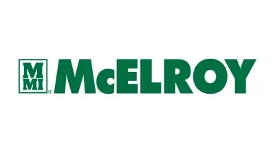 Logo for McElroy: green text, 