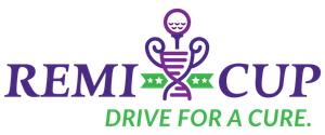 The remi cup logo is purple and green and says drive for a cure.