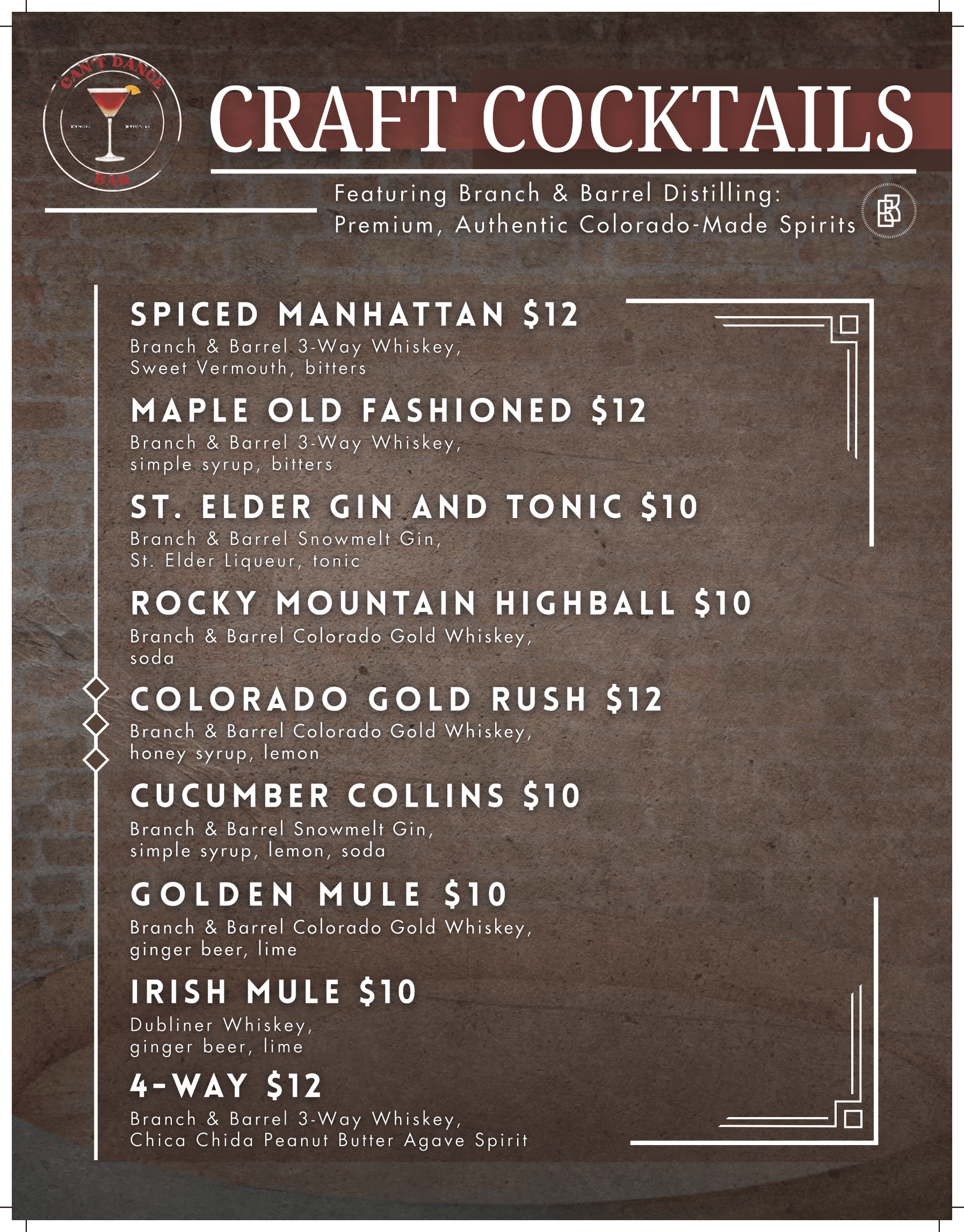 Cocktail menu: 
