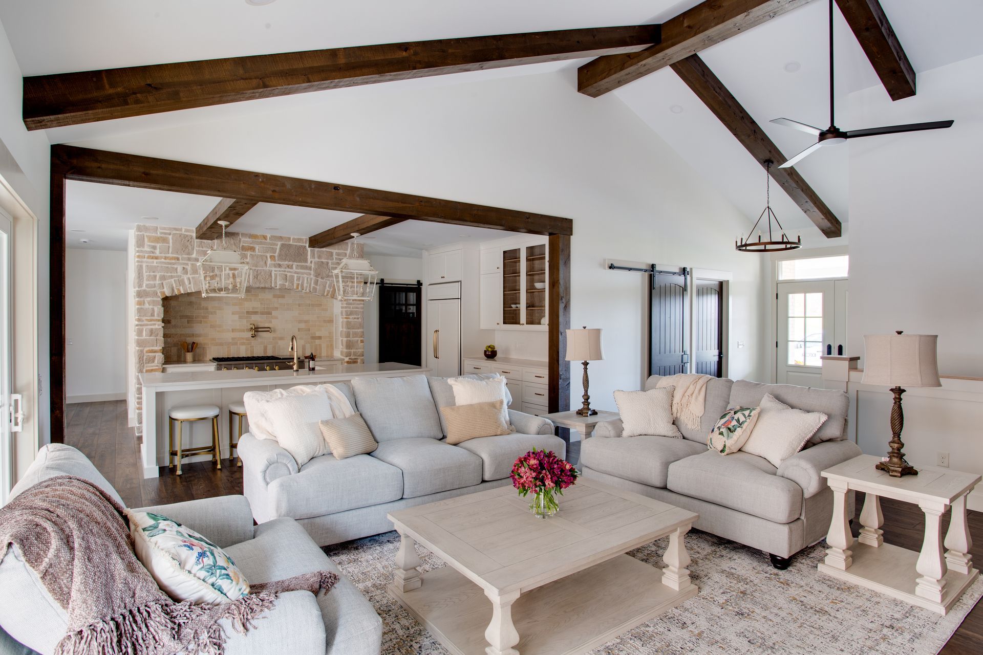 A living room filled with furniture and a coffee table.