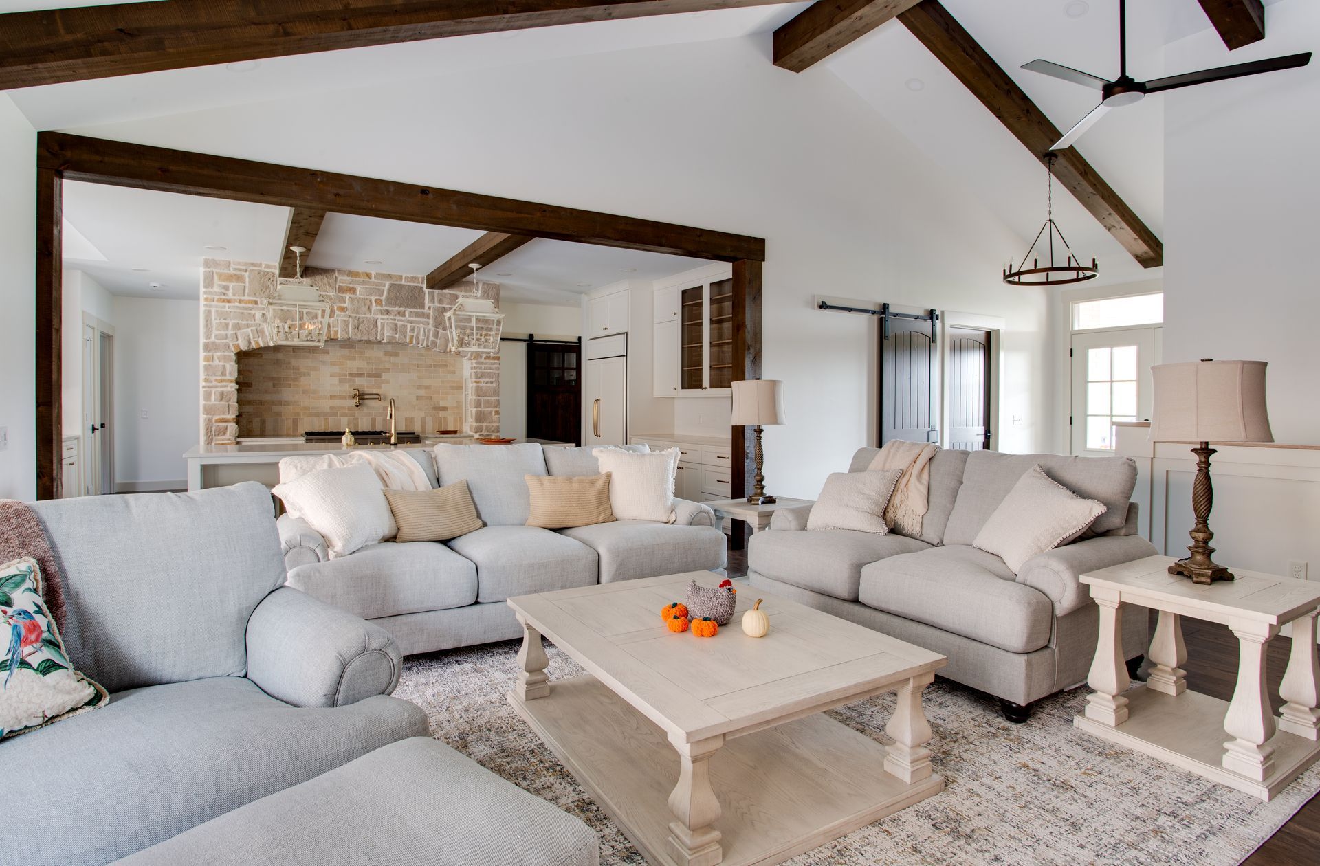 A living room filled with furniture and a coffee table.