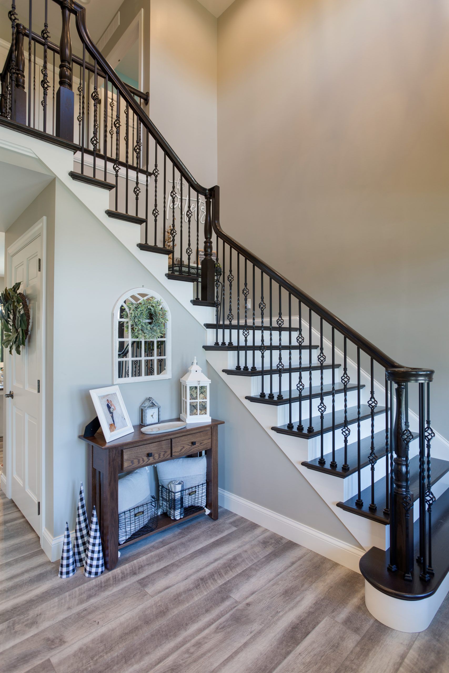 There is a staircase in the middle of the room.