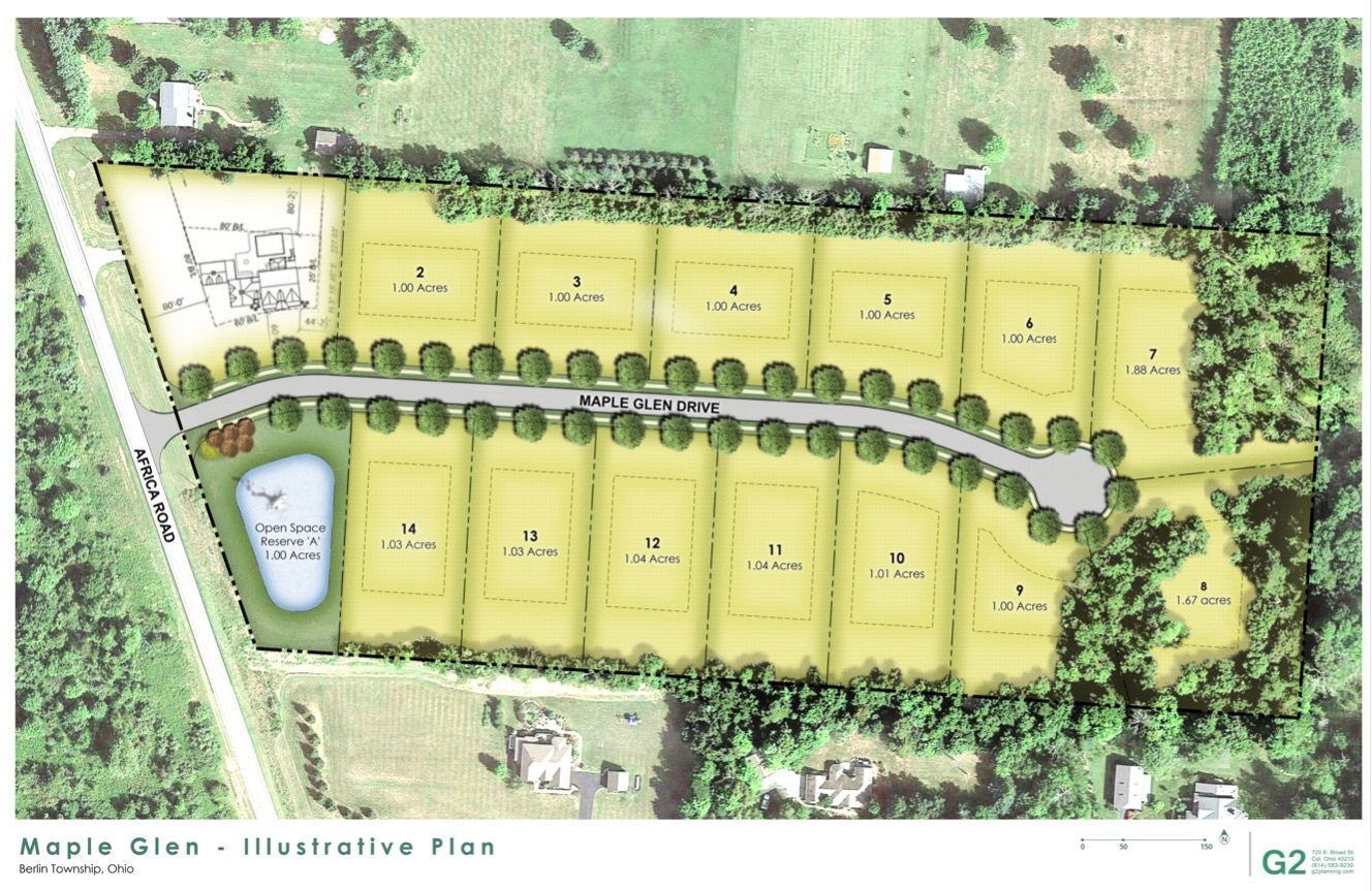 An aerial view of a residential area with lots of trees.