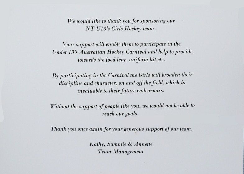 Hockey Team Message — Refrigeration in Berrimah, NT