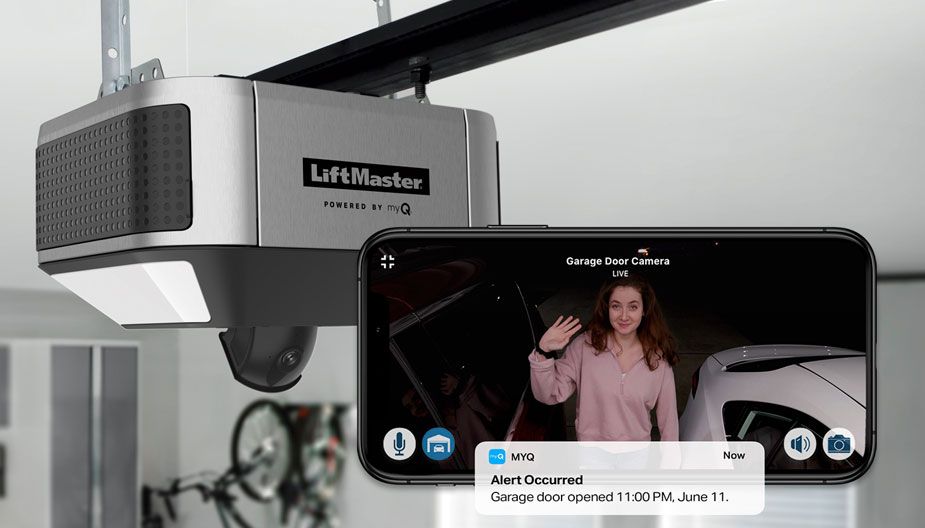 A garage door opener is connected to a smart phone.