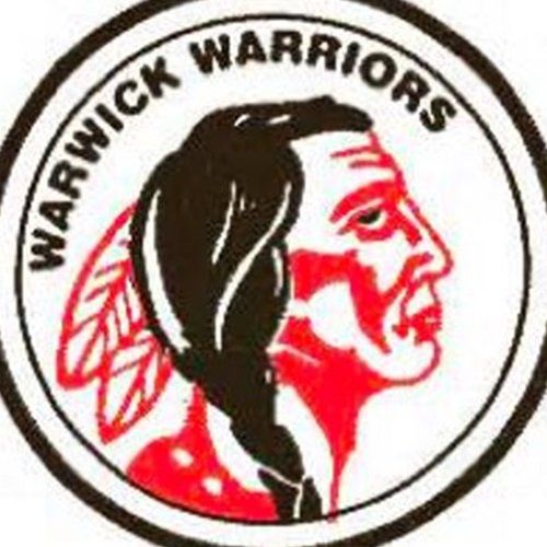 The logo for the warwick warriors shows a native american in a circle.
