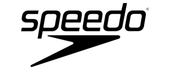 A black and white speedo logo with a arrow on a white background.