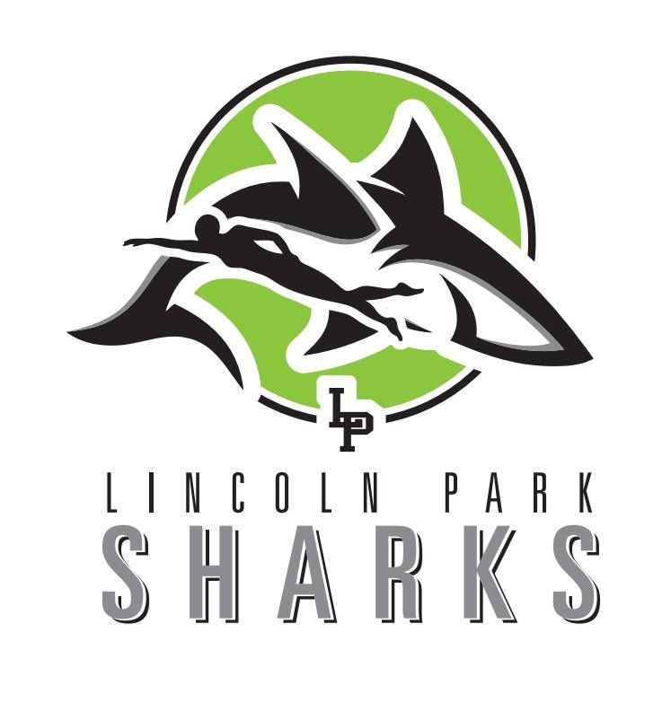 A logo for lincoln park sharks with a shark in a green circle