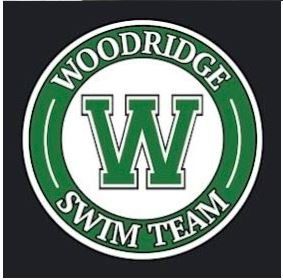 The logo for the woodridge swim team is green and white.
