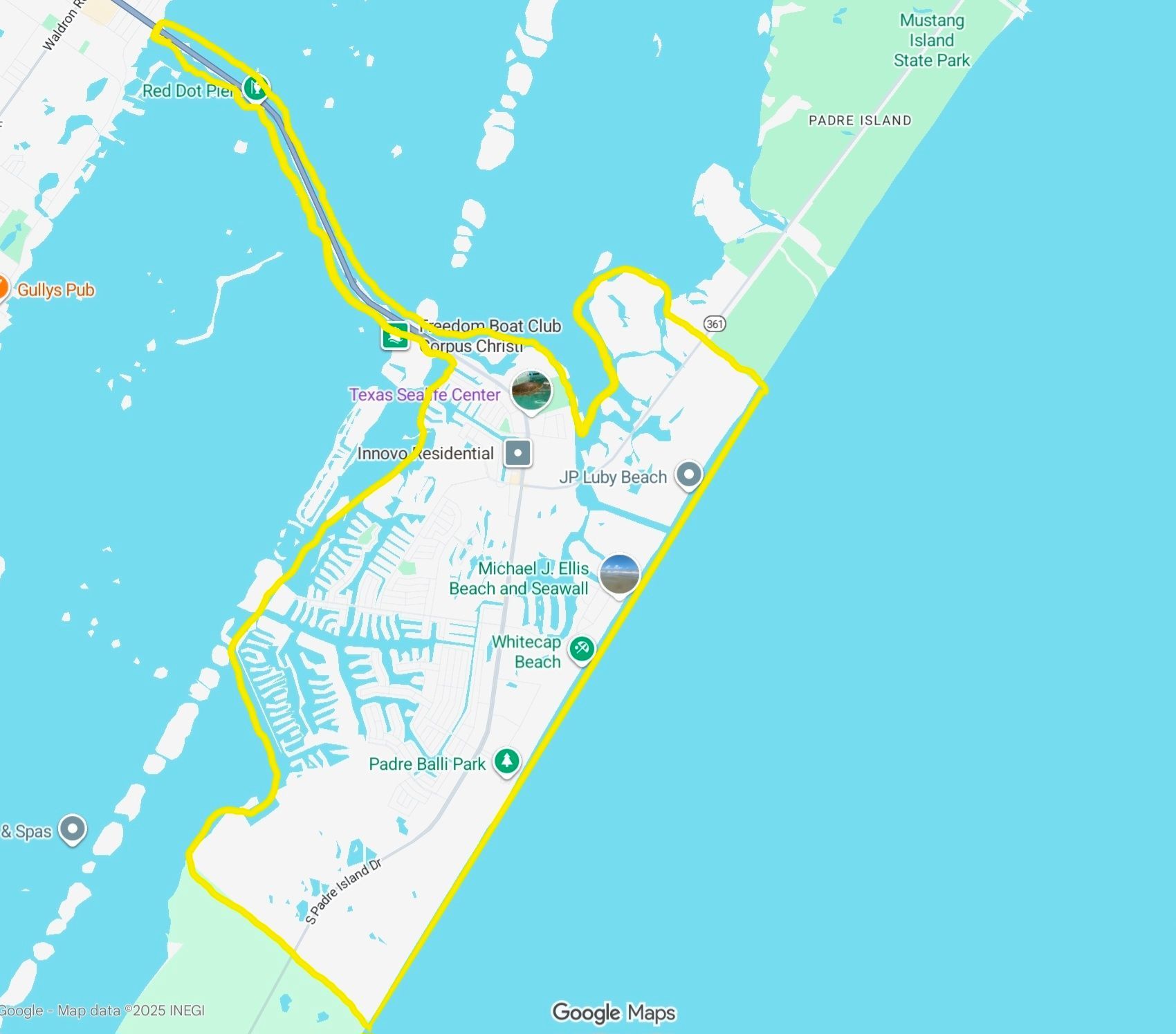 Map of Florida's Flagler Beach, with roads, waterways, and highlighted city boundaries in yellow.