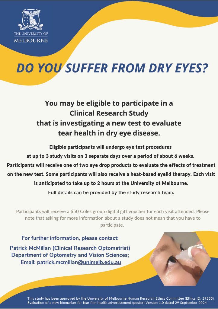 Melbourne University dry eye study info pamphlet