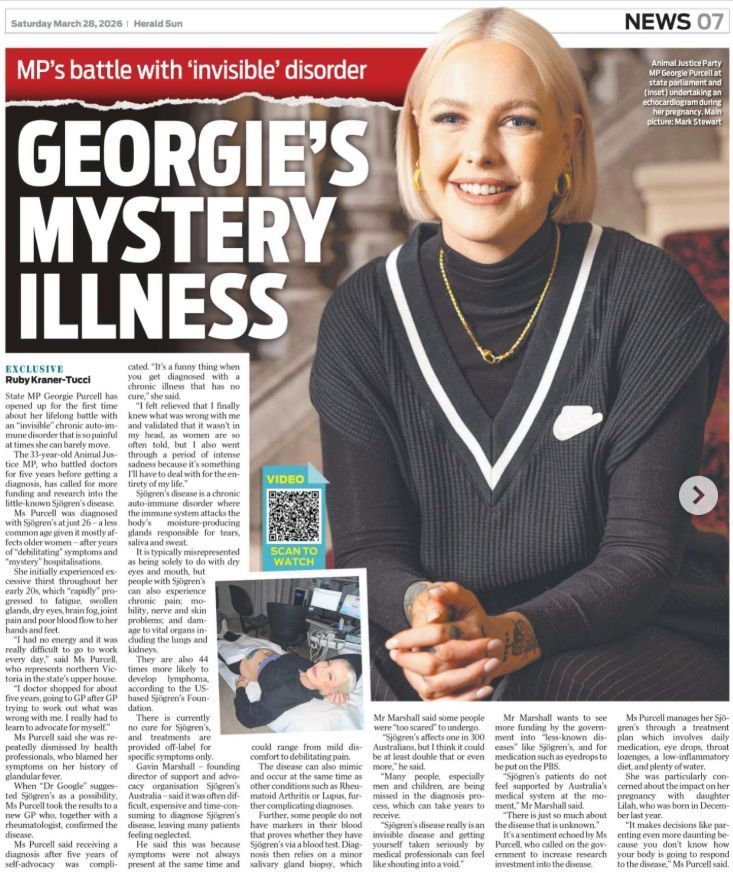 Screenshot of Georgie purcell herald sun article