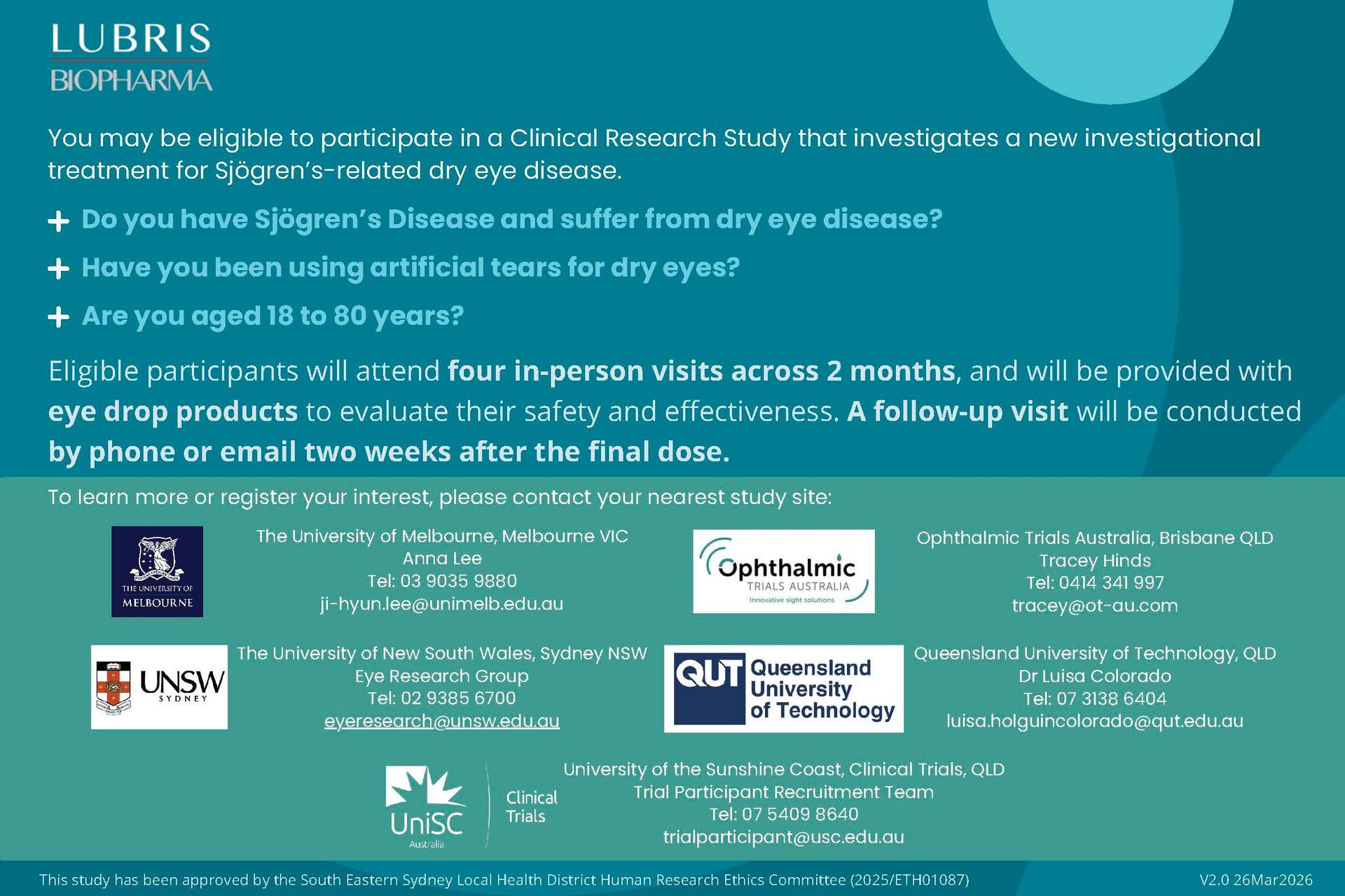 Melbourne Uni dry eye study pamphlet