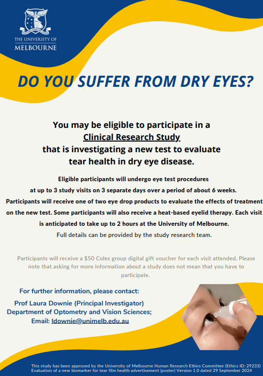 Melbourne Uni dry eye study pamphlet