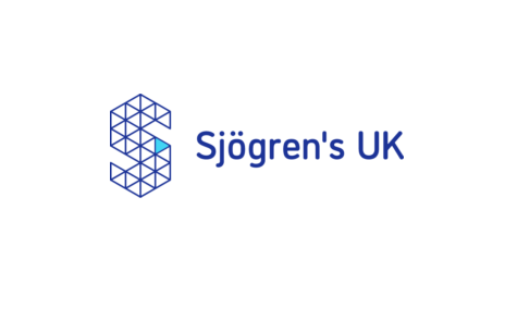 The logo for Sjogren's UK is blue on white