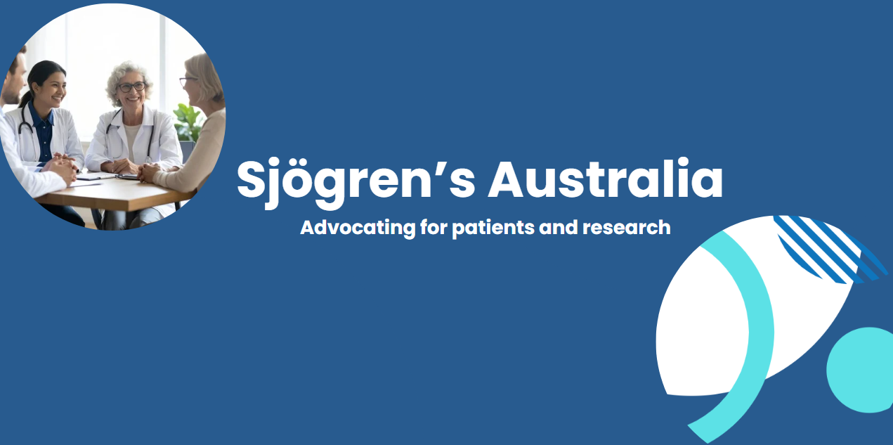 Blue banner for Sjogren's Australia advocating for patients and research