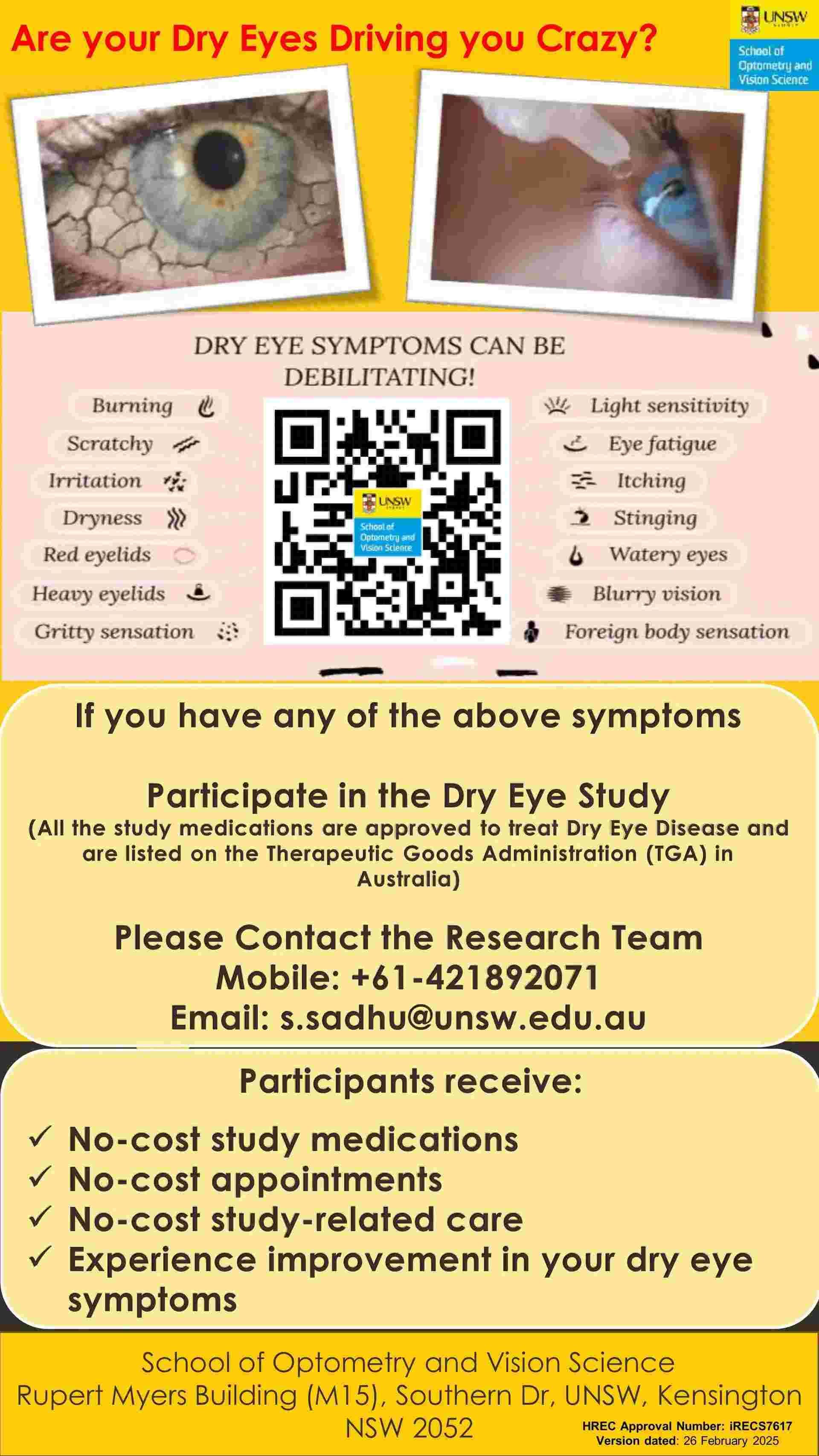UNSW dry eye study pamphlet