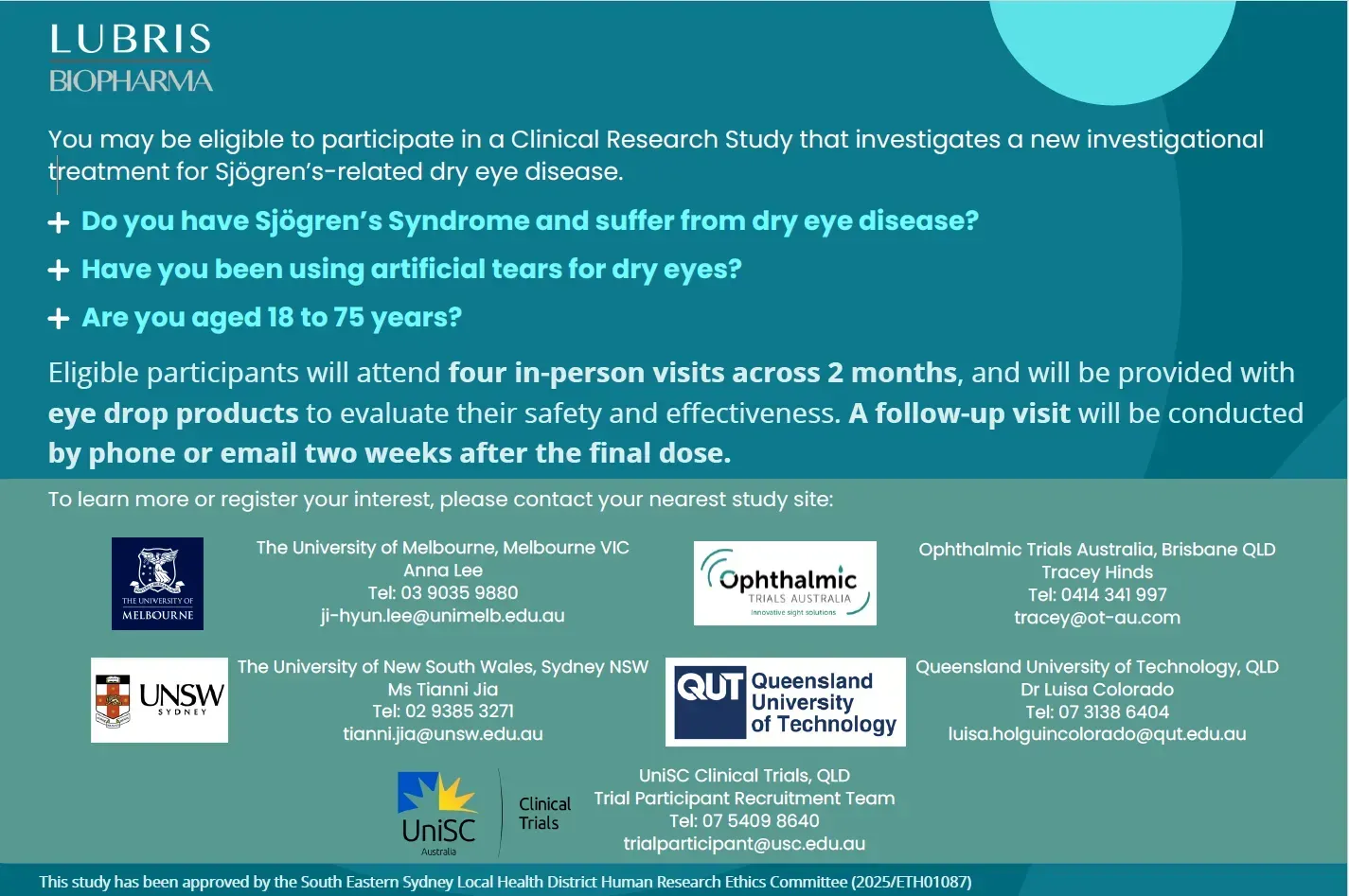 Melbourne Uni dry eye study pamphlet