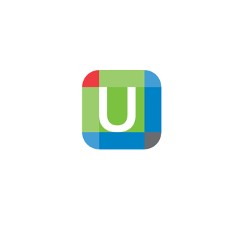 The letter 'U' is in a colourful square on a white background.