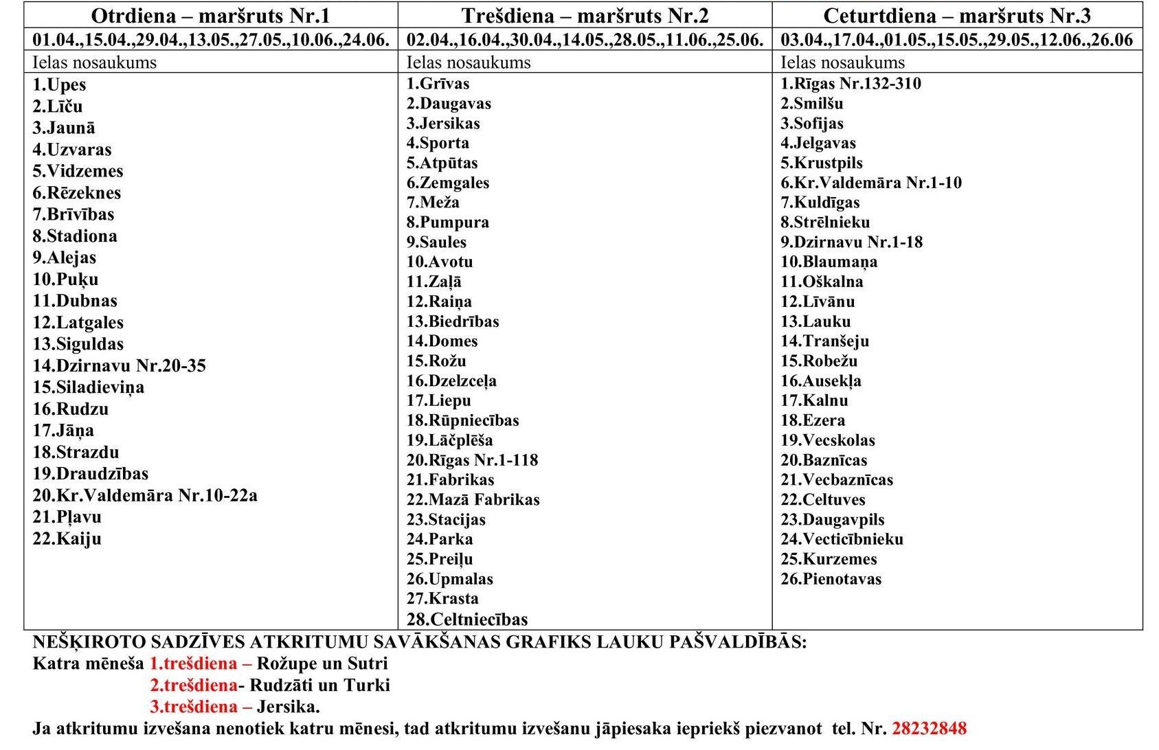 Līvānu atkritumu izvešanas grafiks