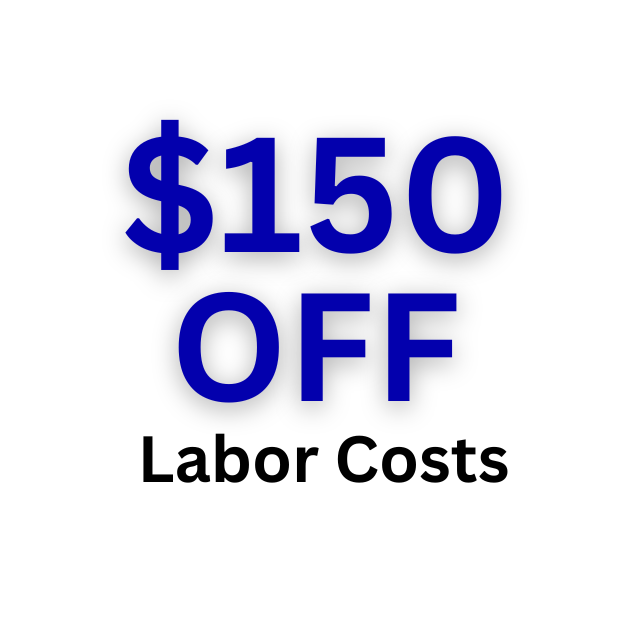 10% off labor costs logo in blue and black